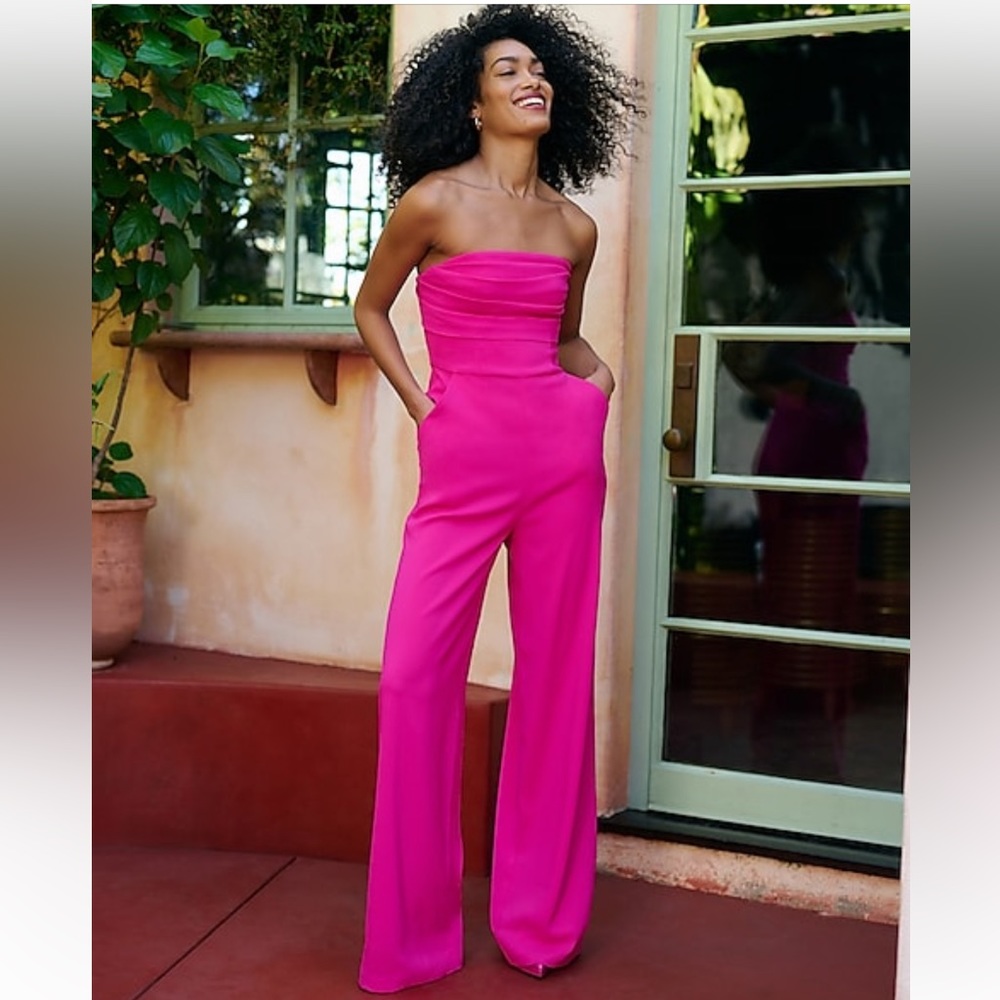 Express Strapless Pleated Wide Leg Jumpsuit